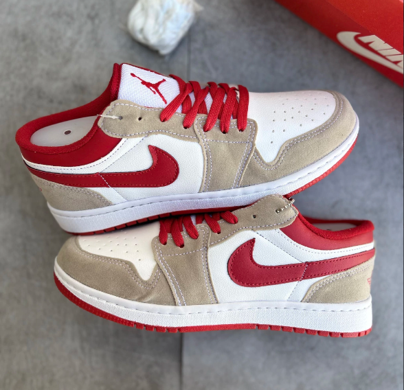 Air Jordan Low  (Branco Vermelho e Bege)